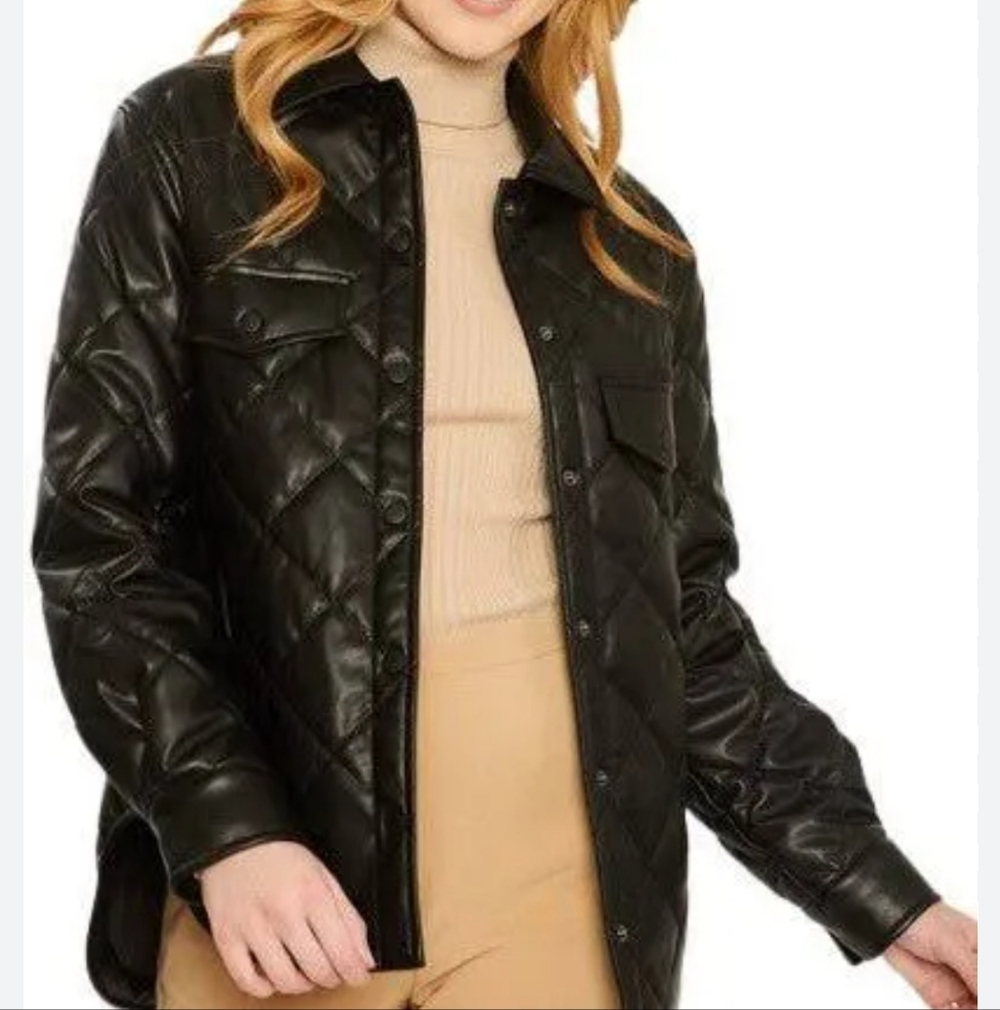 💕HP💕NWOT Sebby Collection Black Faux Leather Quilted Women's Jacket - PL
